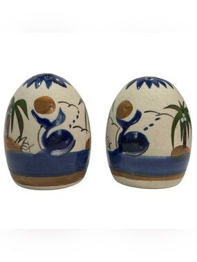Vintage 1970s Tonala Salt and Pepper Shakers - Tropical Folk Art Hand Painted